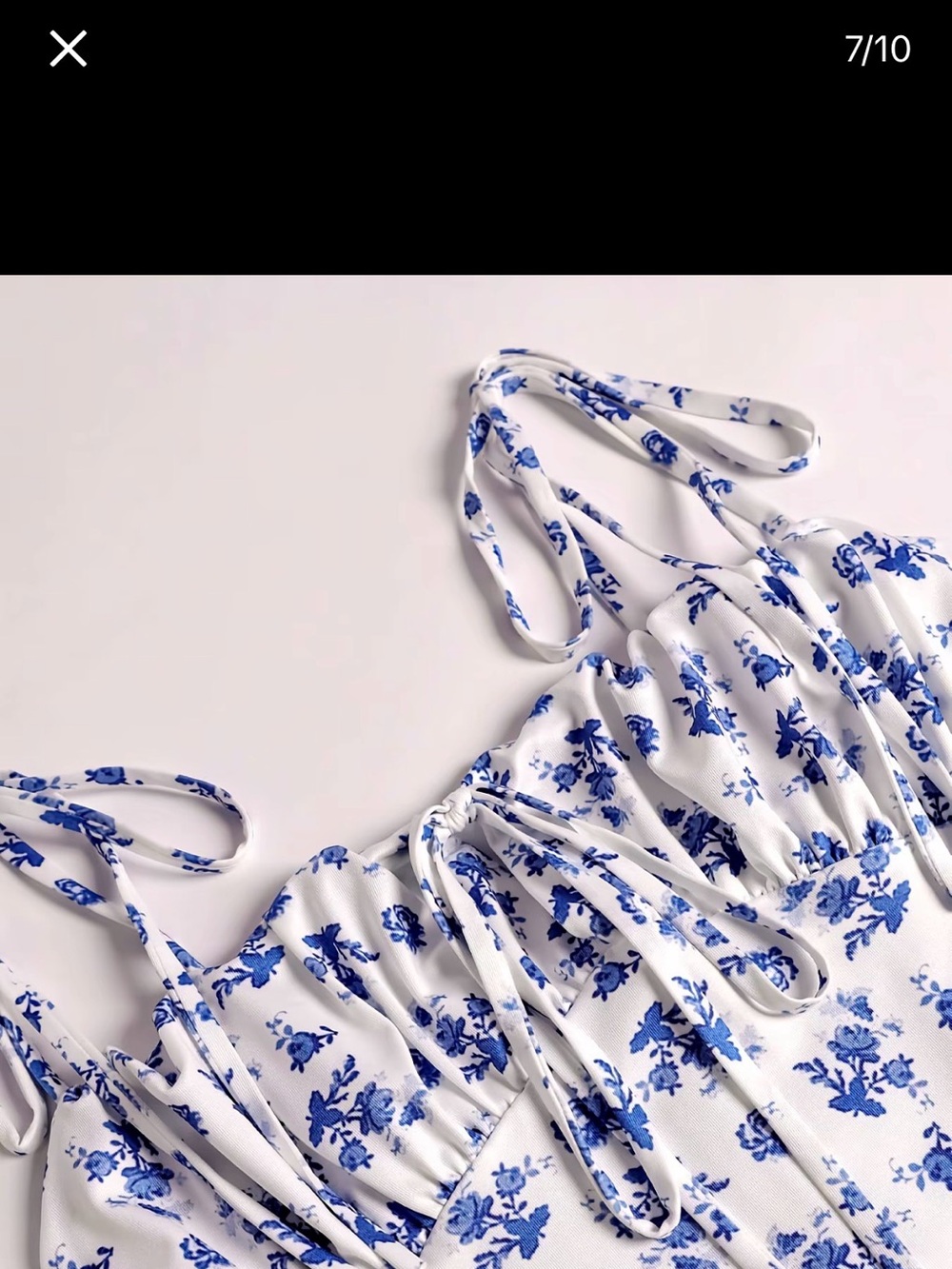 Front-Tie Ditsy Blue Floral Strappy Maxi Mermaid Milkmaid Dress Vacation Sz S - Picture 3 of 5